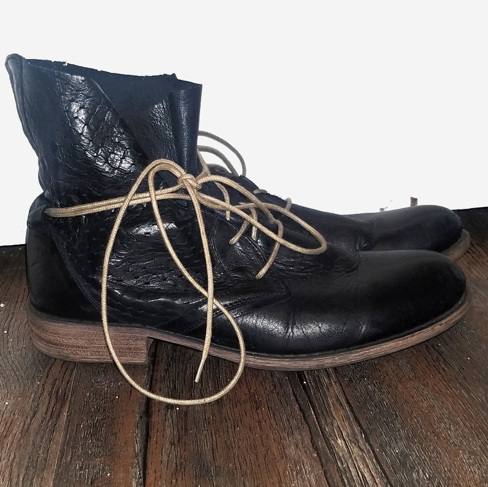 Miz Mooz Black Leather Cutout Paper Bag Boot